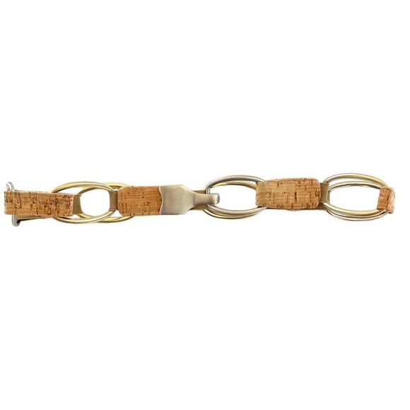 Sandy Duftler Belt Designs Open Hook Gold Tone/Metallic Tone Elastic Cork Sz M - Picture 7 of 9